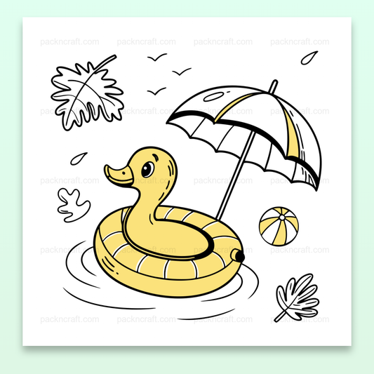 Illustration d'un canard relaxant sous un parasol, idéale pour l'été et les projets créatifs.