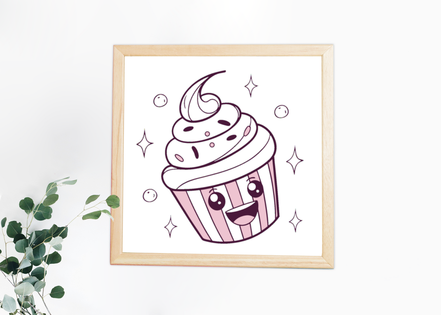 Cadre décoratif avec cupcake joyeux étincelant dans un dessin vectoriel sucré