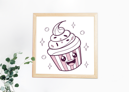 Cadre décoratif avec cupcake joyeux étincelant dans un dessin vectoriel sucré