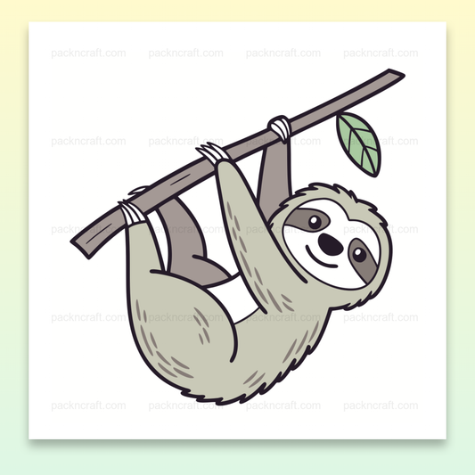 Illustration d'un paresseux détendu sur une branche, utilisable pour déco et papeterie