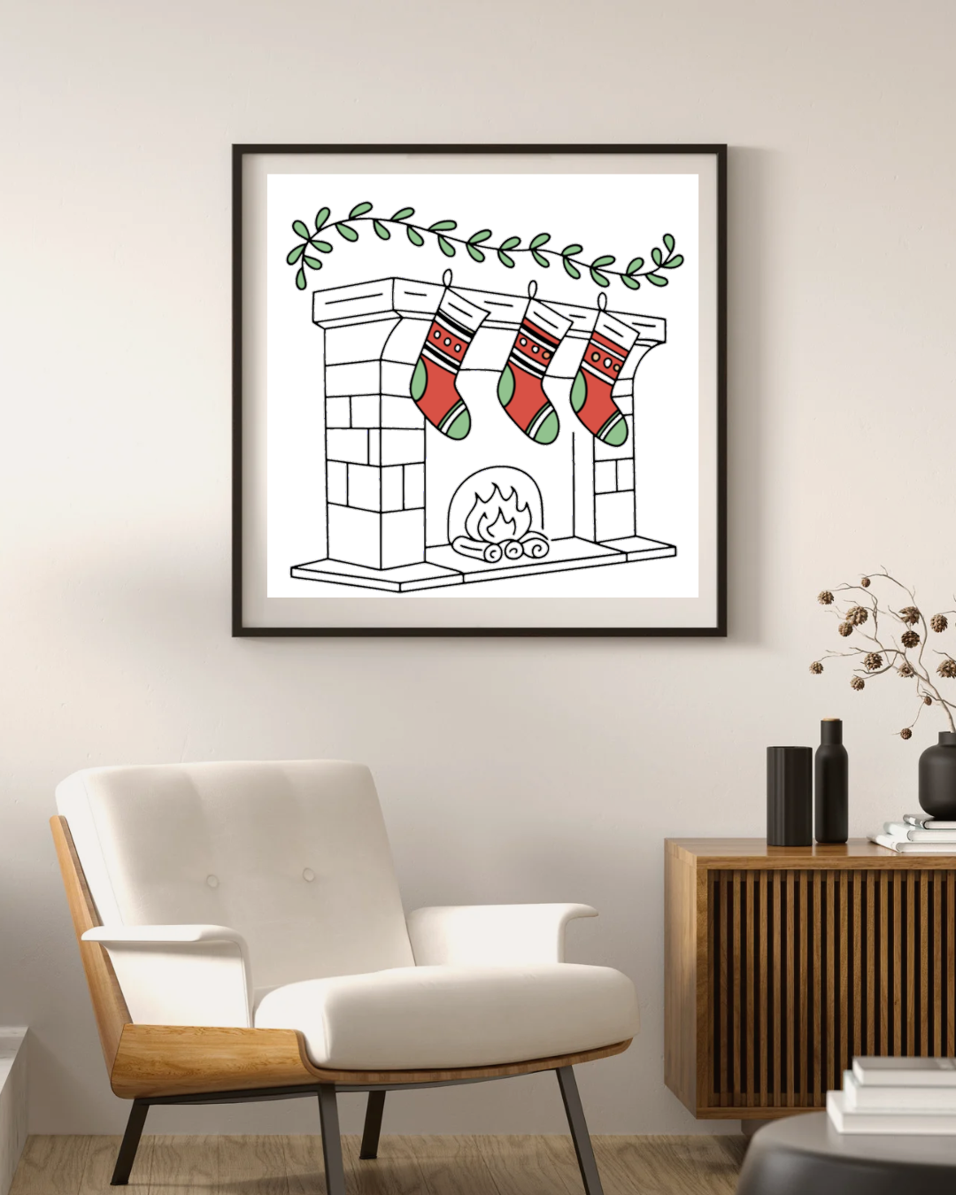 Cadre avec motif festif de chaussettes de Noël dans un style numérique stylisé