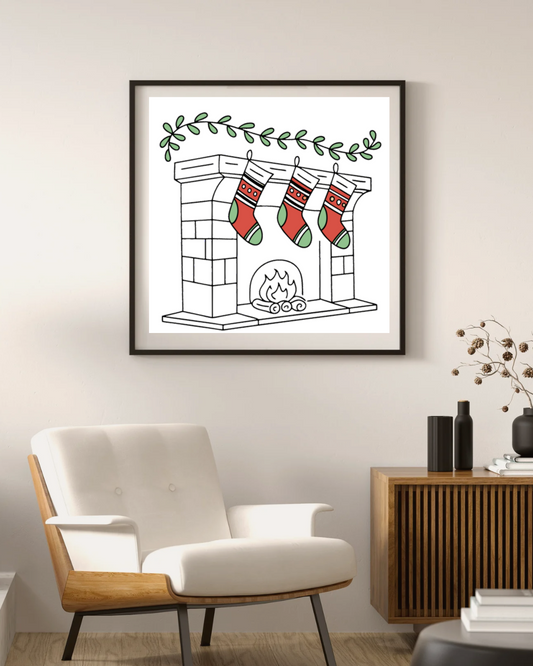 Cadre avec motif festif de chaussettes de Noël dans un style numérique stylisé