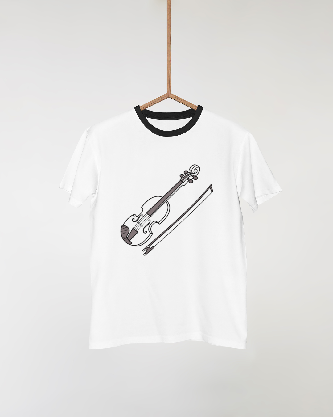 T-shirt décoré d'un violon stylisé minimaliste dans un thème musical élégant