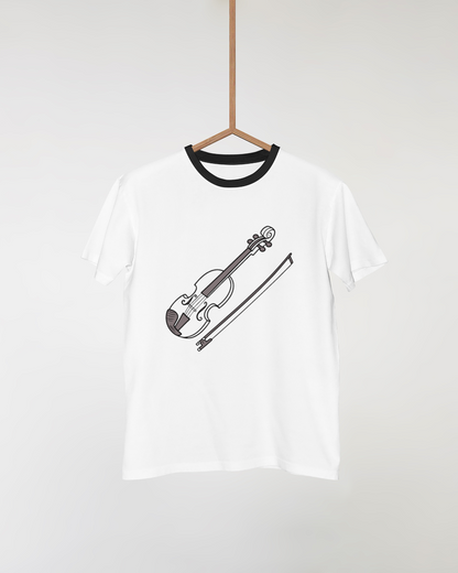 T-shirt décoré d'un violon stylisé minimaliste dans un thème musical élégant