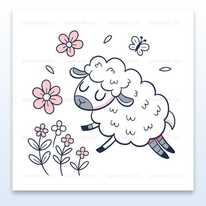 Illustration de mouton sautillant en style pastel idéal pour papeterie et déco.