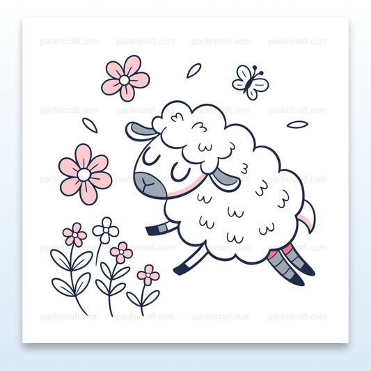 Illustration de mouton sautillant en style pastel idéal pour papeterie et déco.