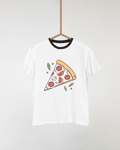 T-shirt stylisé avec part de pizza gourmande décorative pour amateurs de cuisine créative