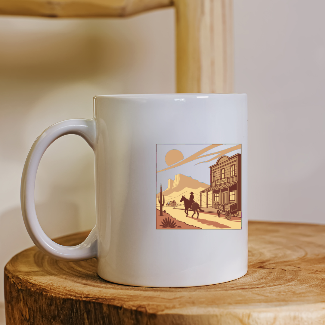 Mug illustré de Far West pour amateurs de thèmes westerns.