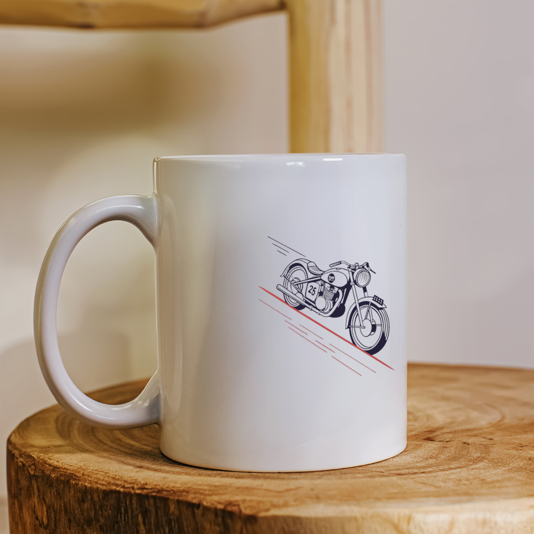 Design de moto rétro pour mugs personnalisés.