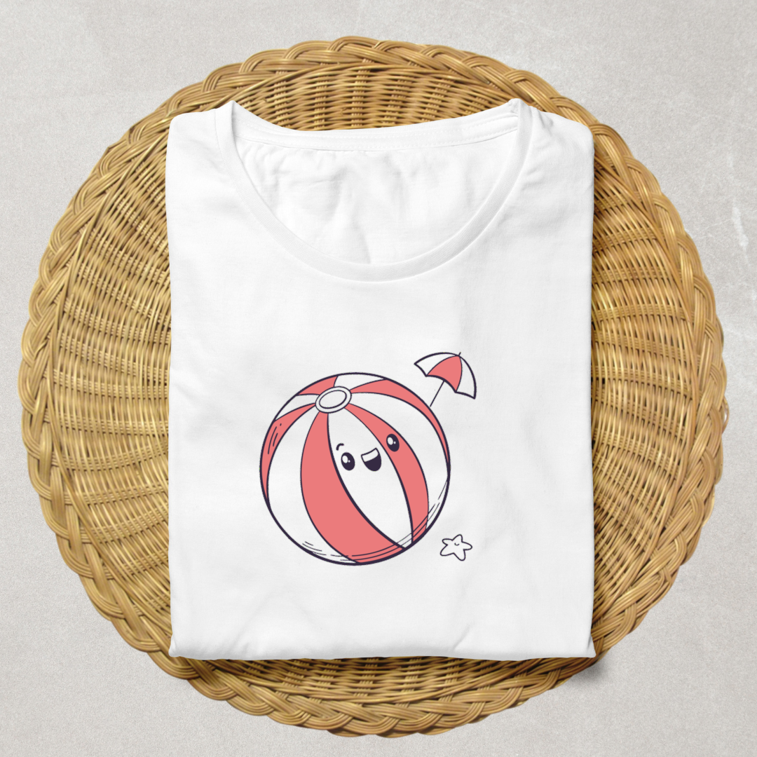 T-shirt estival avec motif de balle de plage souriante