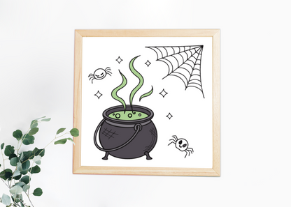 Cadre mystique avec chaudron bouillonnant pour une ambiance Halloween festive