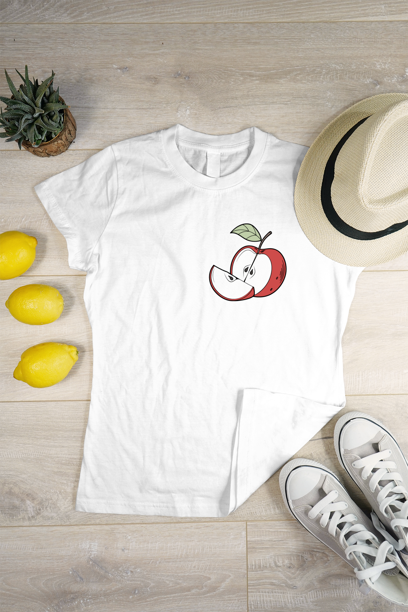 T-shirt créatif avec icône de pomme stylisée doodle