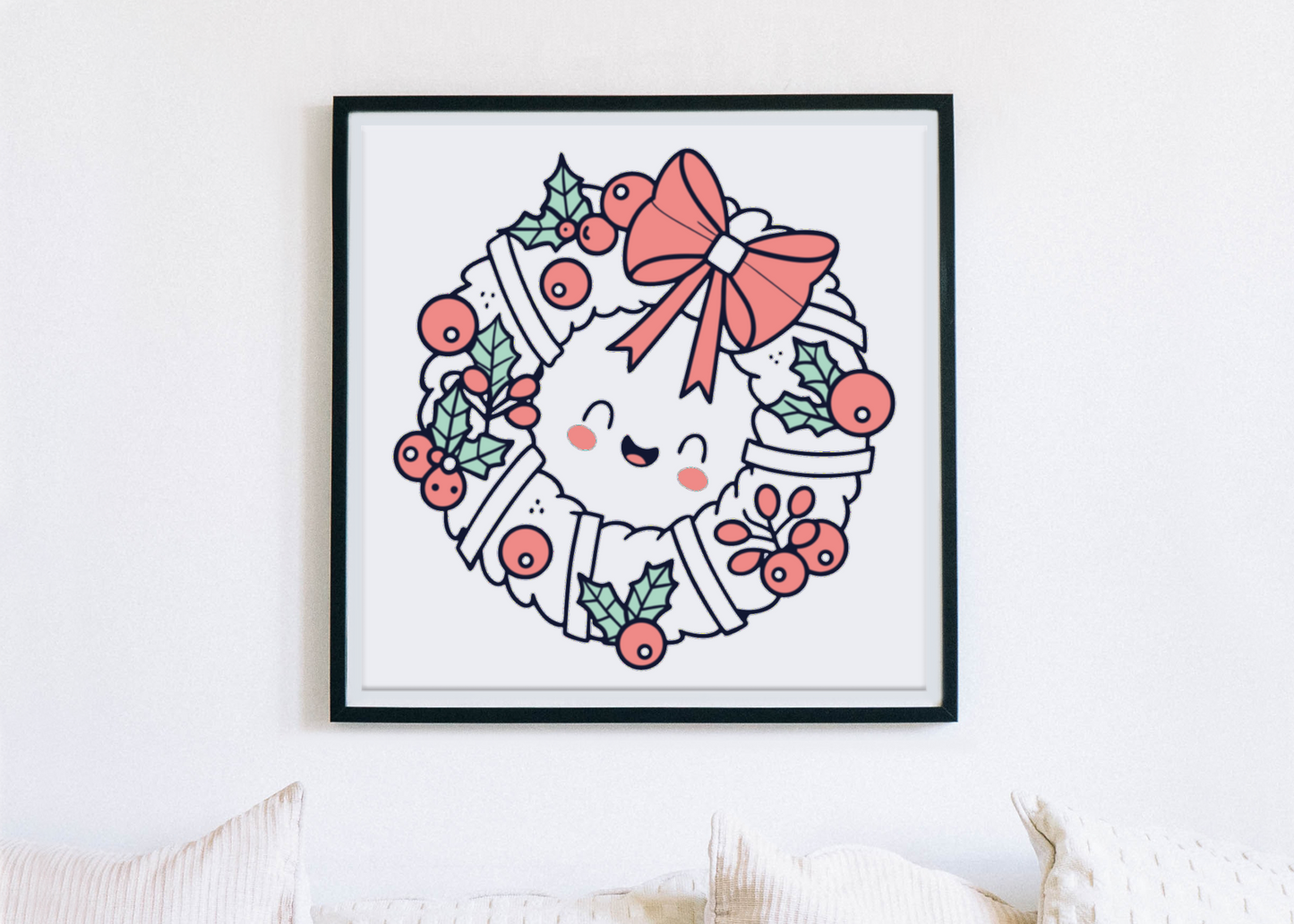 Cadre décoratif avec couronne festive, parfait pour une touche d'hiver magique