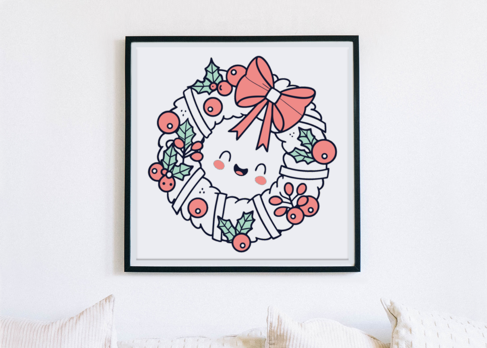 Cadre décoratif avec couronne festive, parfait pour une touche d'hiver magique