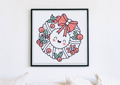 Cadre décoratif avec couronne festive, parfait pour une touche d'hiver magique