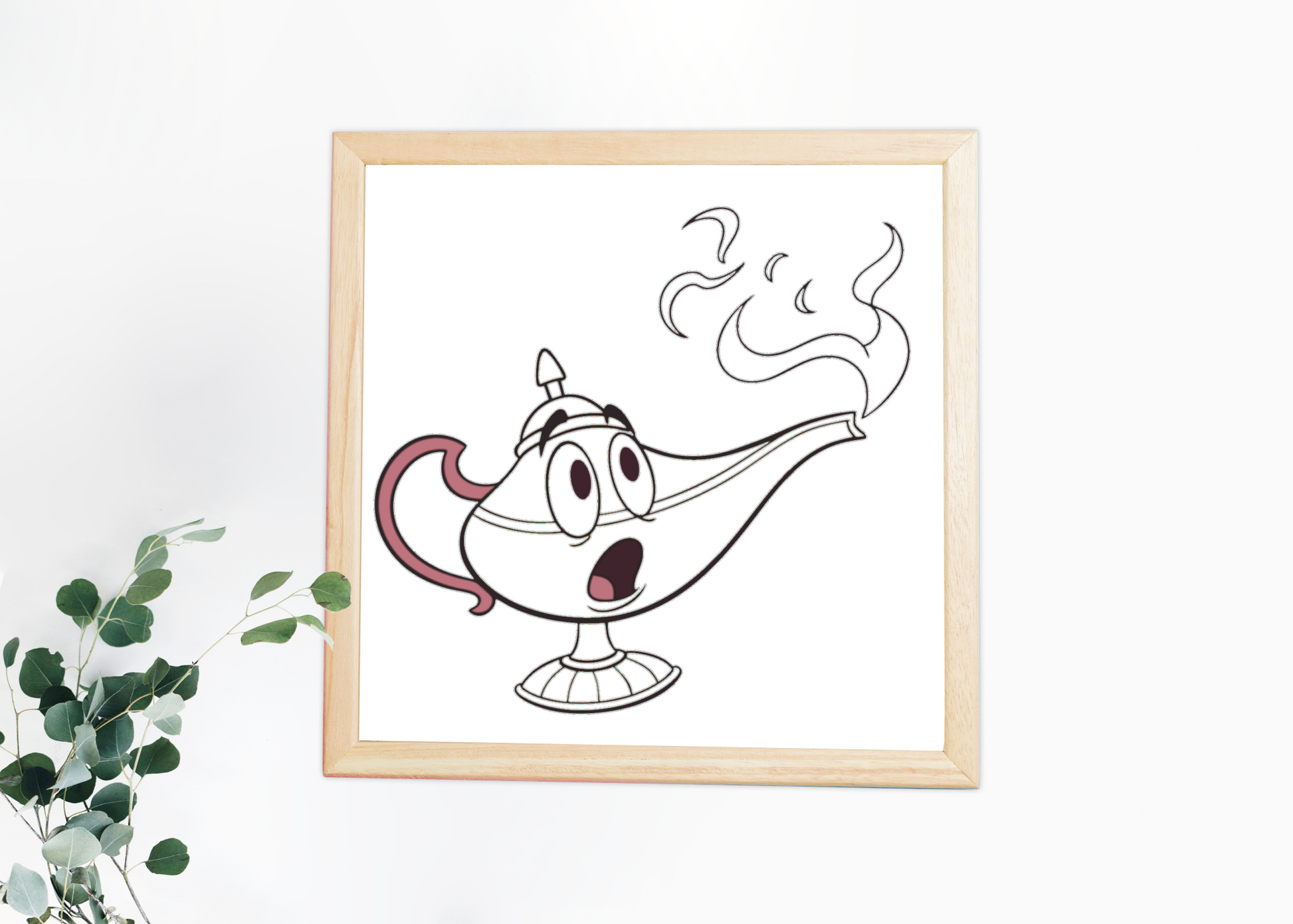 Cadre avec une lampe magique cartoon au style enchanteur et ludique