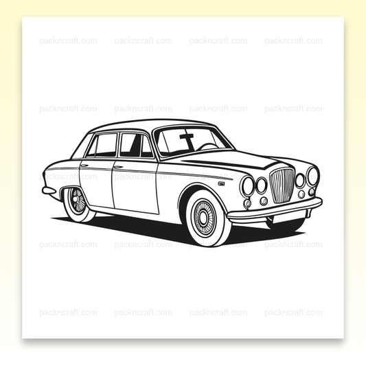 Illustration de voiture vintage élégante en noir et blanc, design rétro