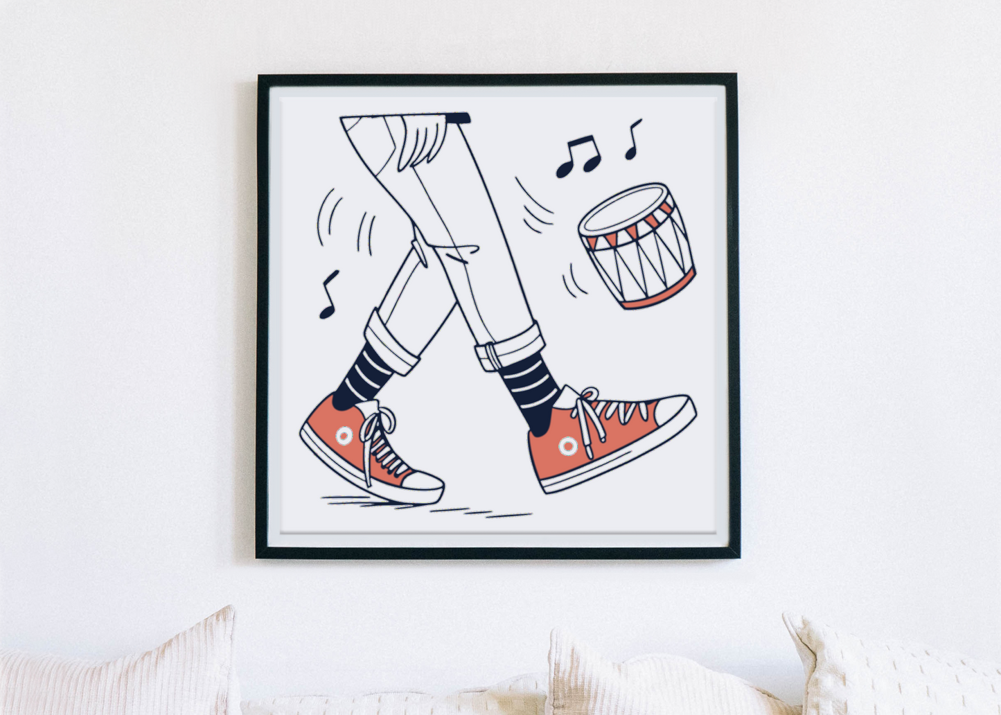 Cadre avec motif dynamique de tambour accentuant un thème de musique festive