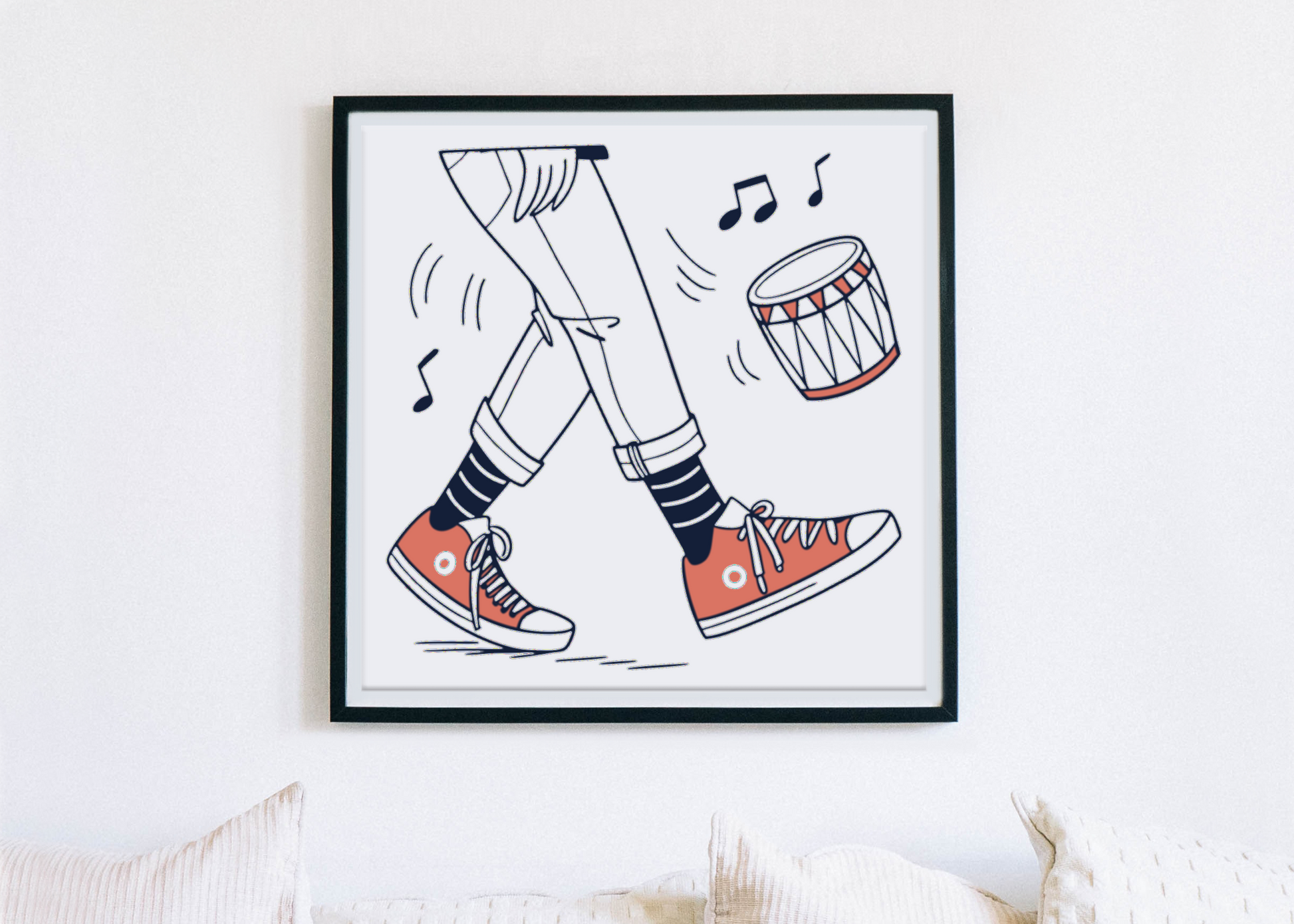 Cadre avec motif dynamique de tambour accentuant un thème de musique festive