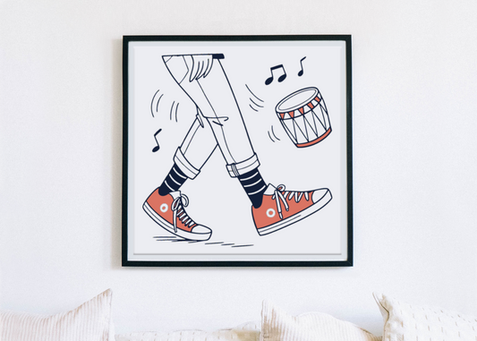 Cadre avec motif dynamique de tambour accentuant un thème de musique festive