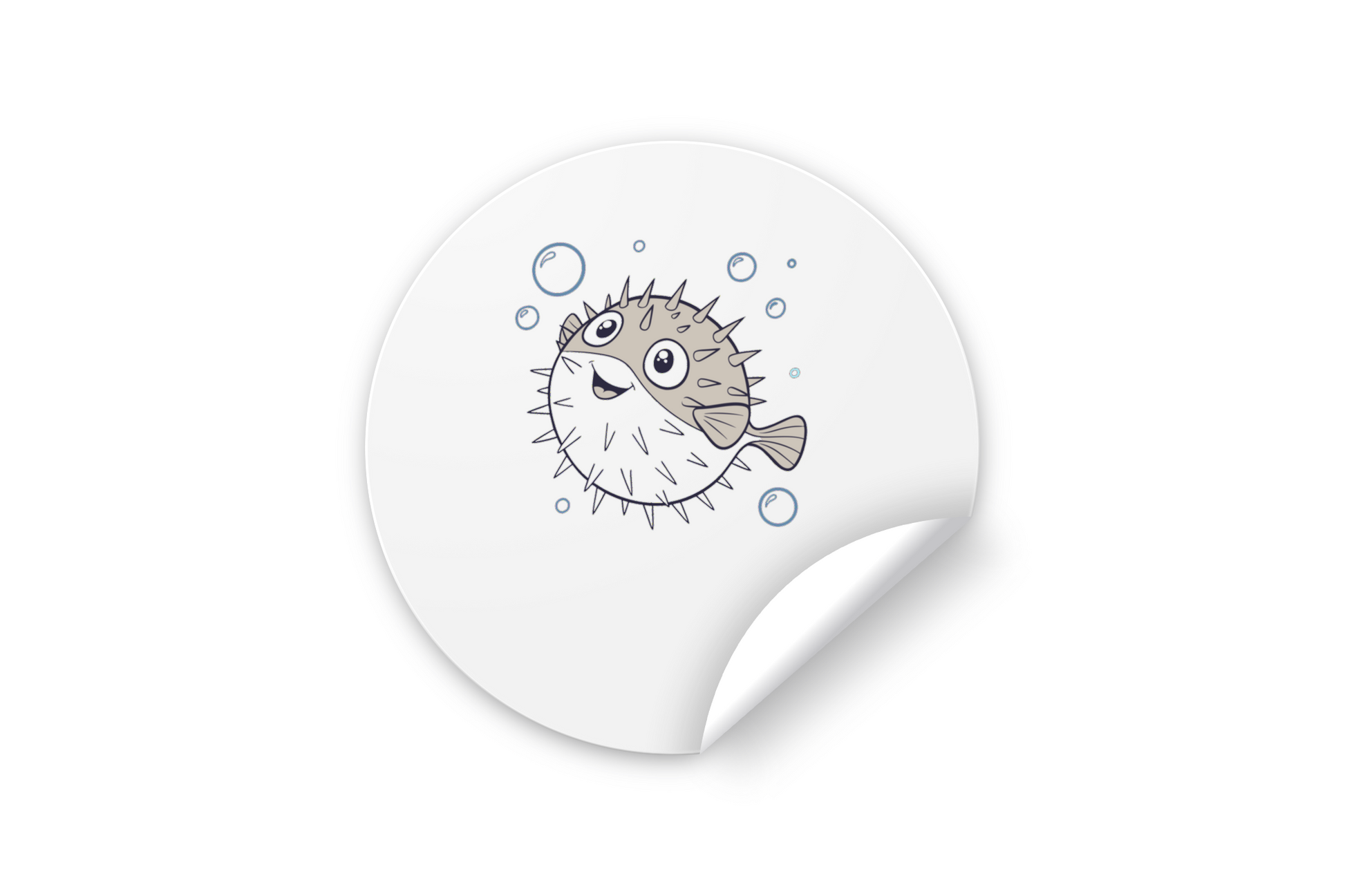 Sticker marin avec poisson-ballon joyeux dans un style doodle amusant et léger