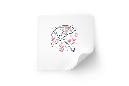 Sticker joyeux avec un parapluie kawaii sous la pluie, ambiance printanière