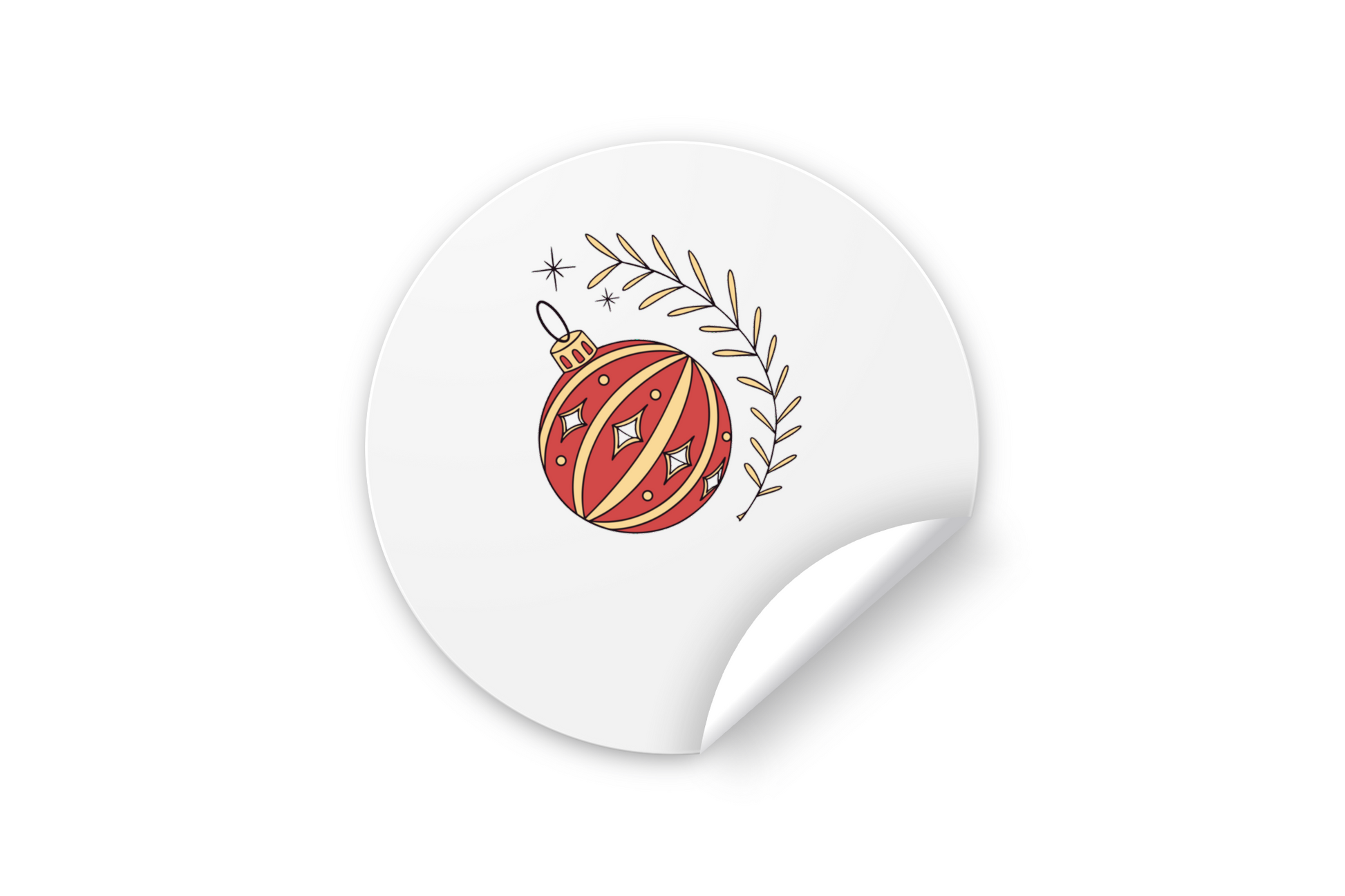 Sticker avec boule de Noël étincelante sur fond festif ajouré et décoratif