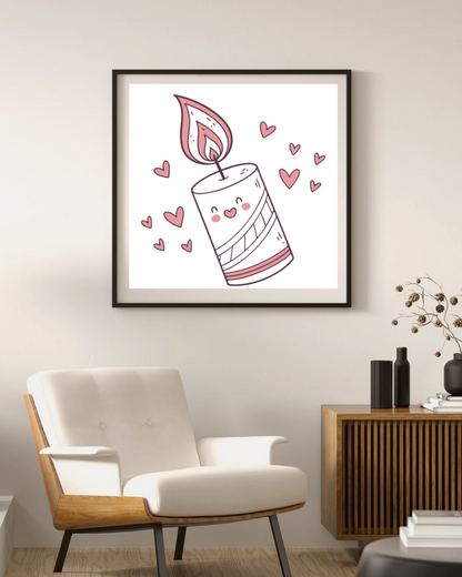 Affiche vintage de bougie love dans un cadre