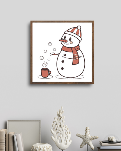 Cadre avec un bonhomme de neige festif dans un style hivernal, apportant convivialité
