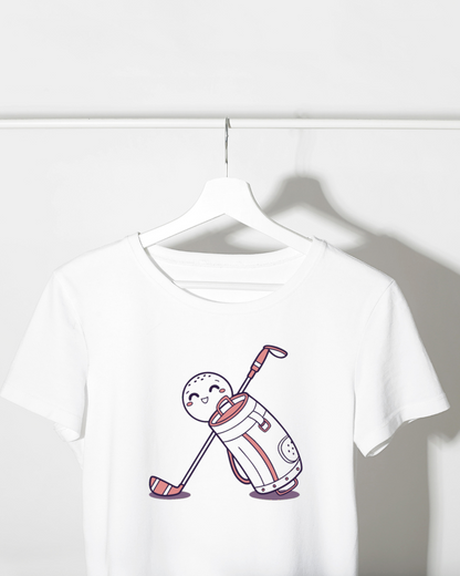T-shirt présentant une balle de golf joyeuse au design pastel et drôle