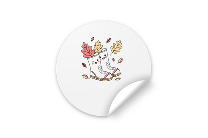 Sticker avec bottes souriantes pastel sur fond automnal attrayant et élégant