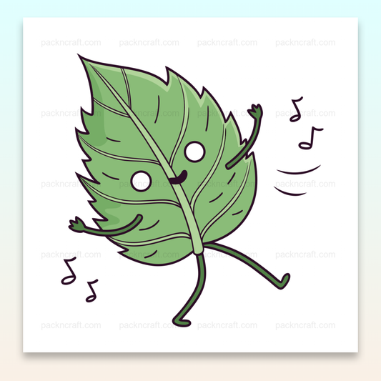 Illustration d'une feuille joyeuse dansante en SVG, parfaite pour projets créatifs DIY et papeterie.