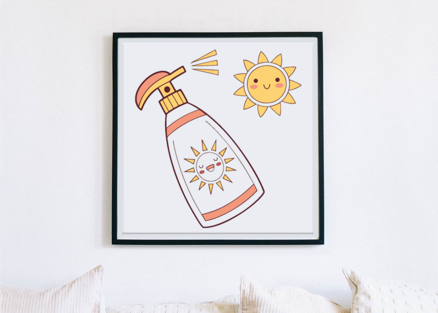 Cadre décoratif avec un soleil stylisé éclatant pour une touche estivale vibrante