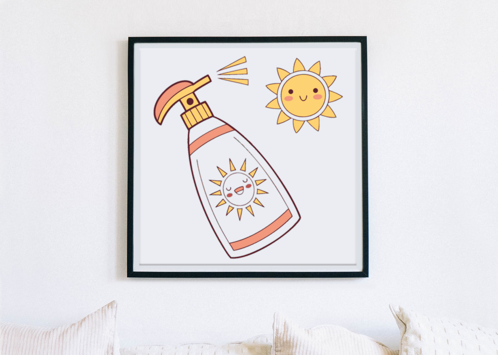 Cadre décoratif avec un soleil stylisé éclatant pour une touche estivale vibrante