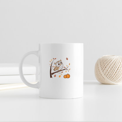 Mug décoré d'un hibou curieux perché sur une branche en automne