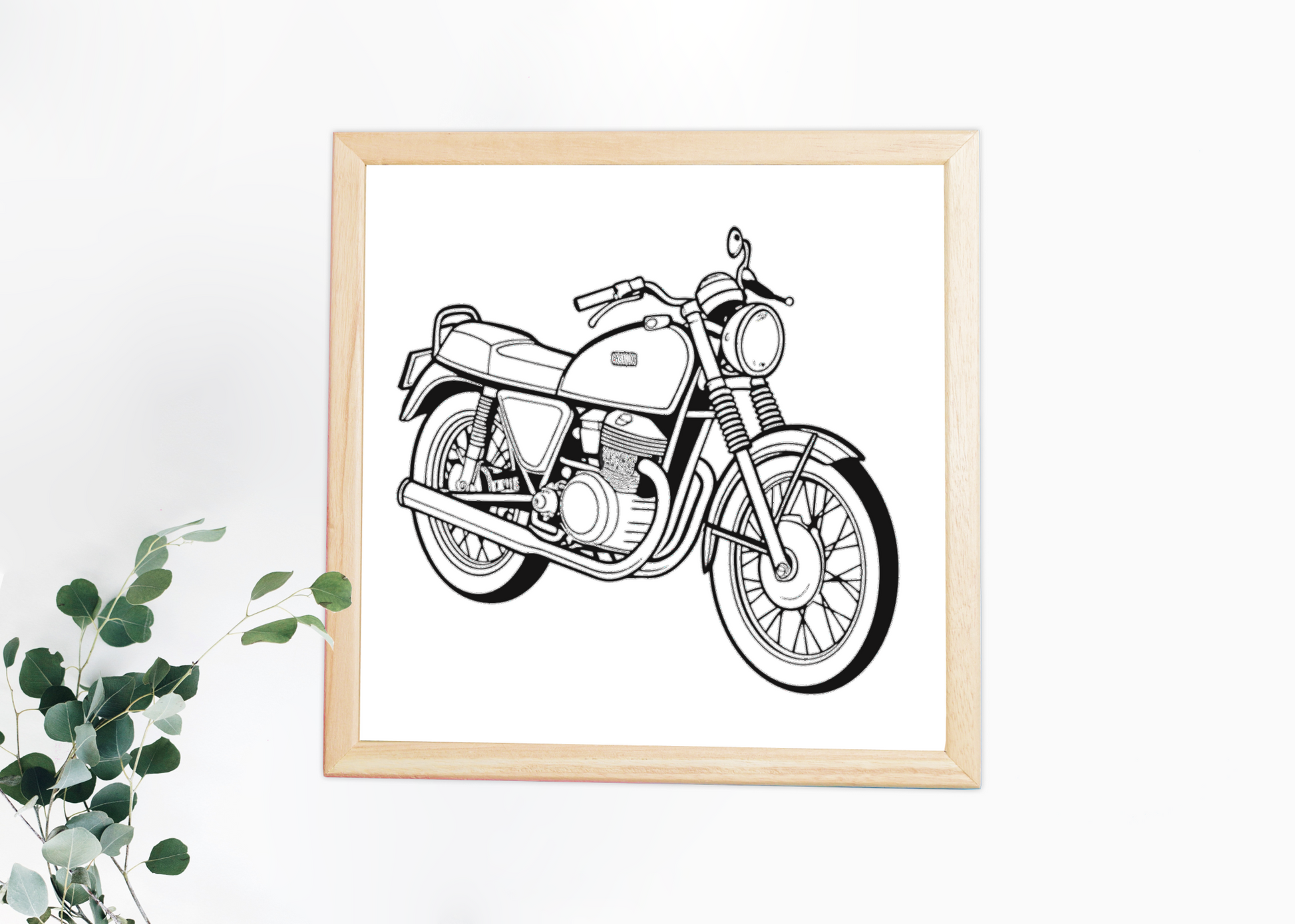 Cadre rétro avec Kawasaki H1 Mach3 pour décoration intérieure élégante.
