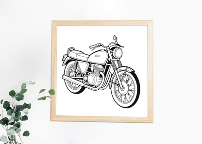 Cadre rétro avec Kawasaki H1 Mach3 pour décoration intérieure élégante.