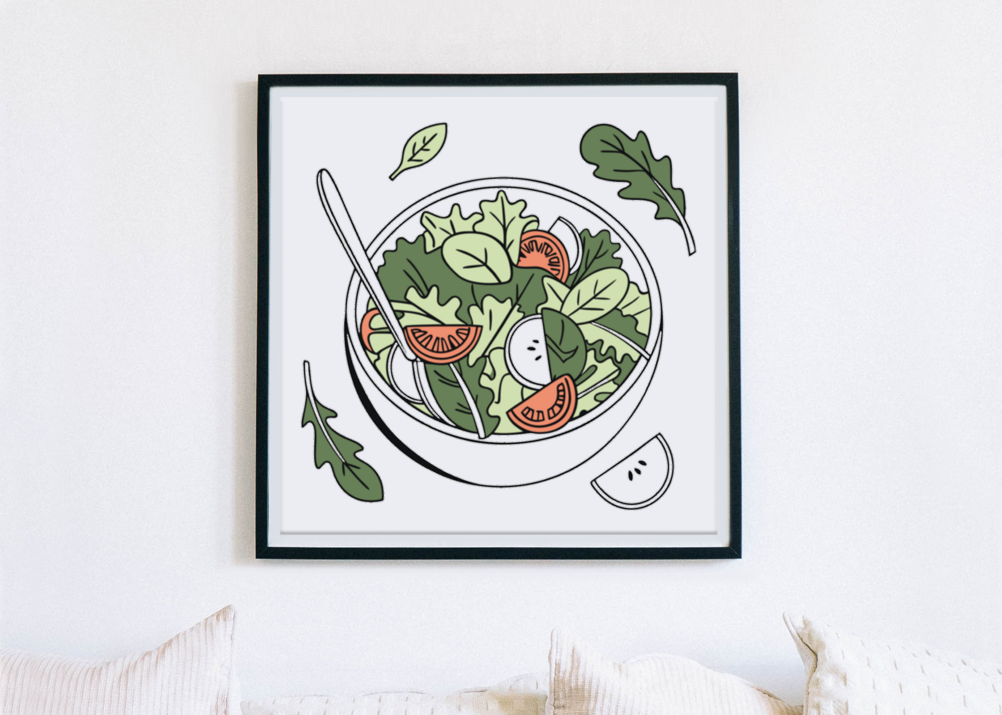 Cadre minimaliste avec icône numérique de salade fraîche déco cuisine moderne