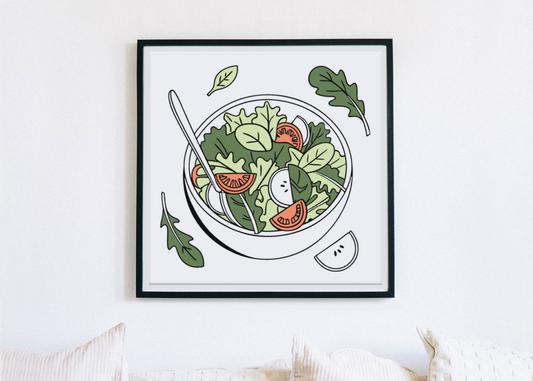 Cadre minimaliste avec icône numérique de salade fraîche déco cuisine moderne