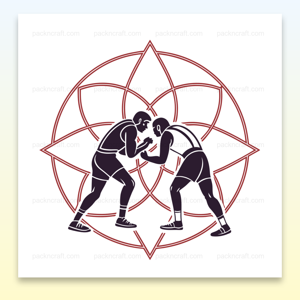 Illustration de deux lutteurs en duel avec un design géométrique, idéale pour projets sportifs et décoration