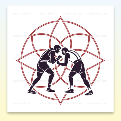 Illustration de deux lutteurs en duel avec un design géométrique, idéale pour projets sportifs et décoration