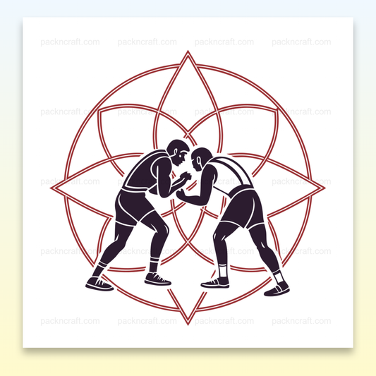 Illustration de deux lutteurs en duel avec un design géométrique, idéale pour projets sportifs et décoration