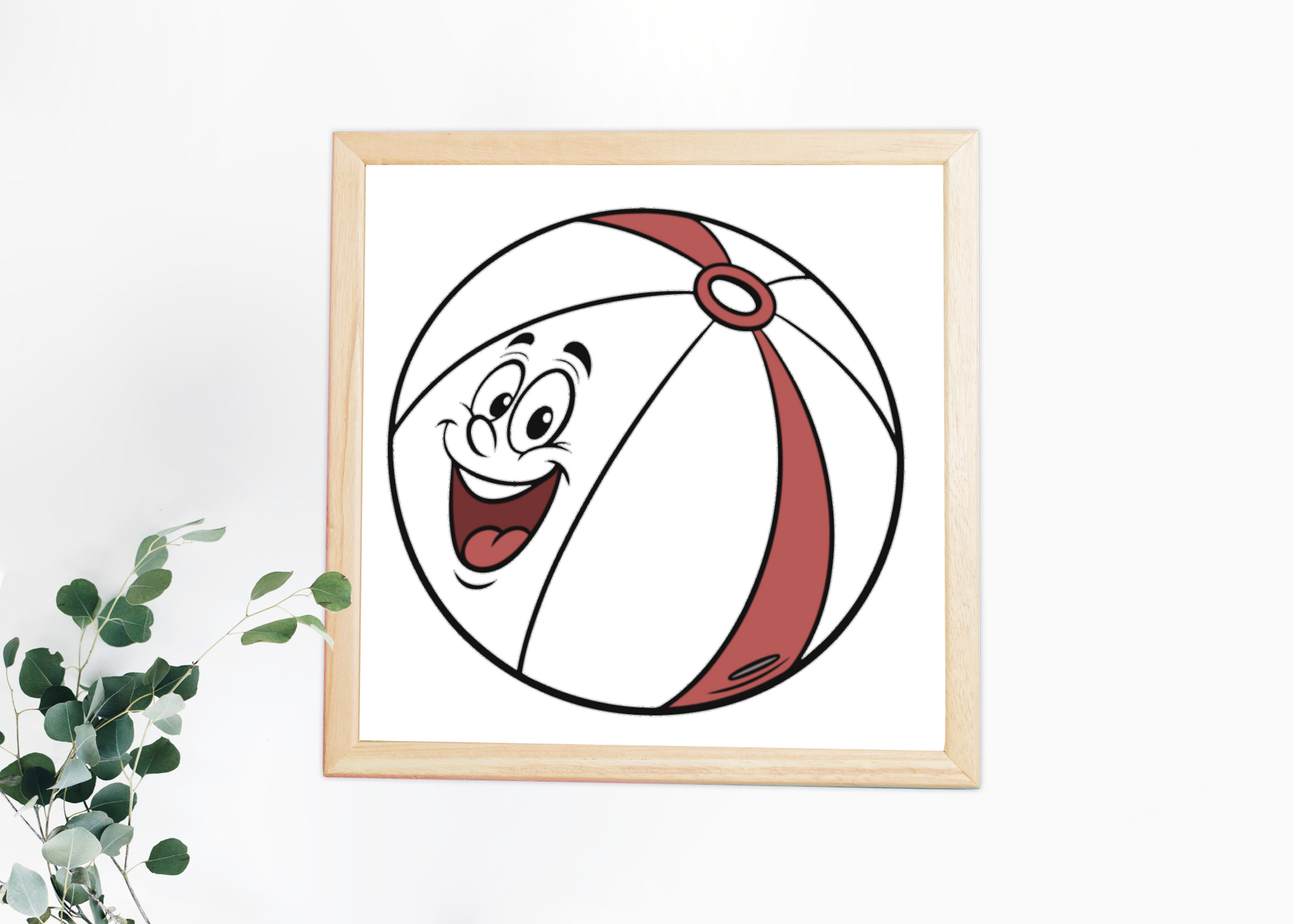 Cadre décoratif avec ballon de plage souriant style doodle ambiance estivale