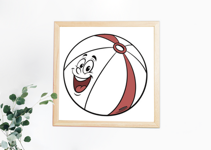 Cadre décoratif avec ballon de plage souriant style doodle ambiance estivale