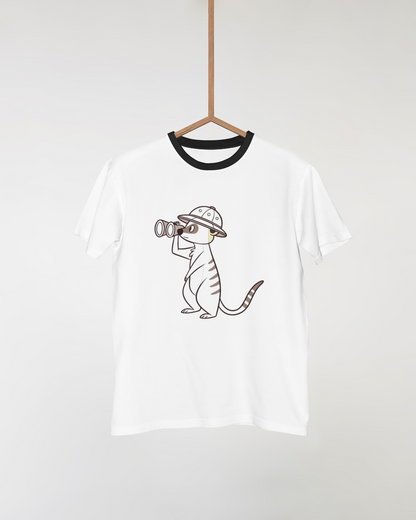 T-shirt avec suricate en exploration, style aventurier pour les amateurs de safari