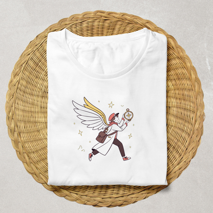 T-shirt aventure avec icône doodle d'un explorateur ailé