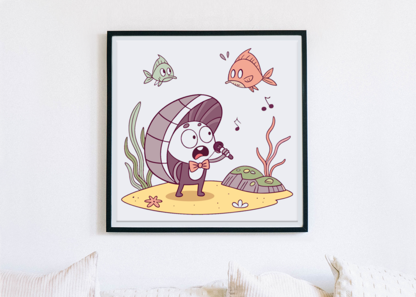 Cadre marin élégant avec coquillage chantant et thème océan pour décoration murale