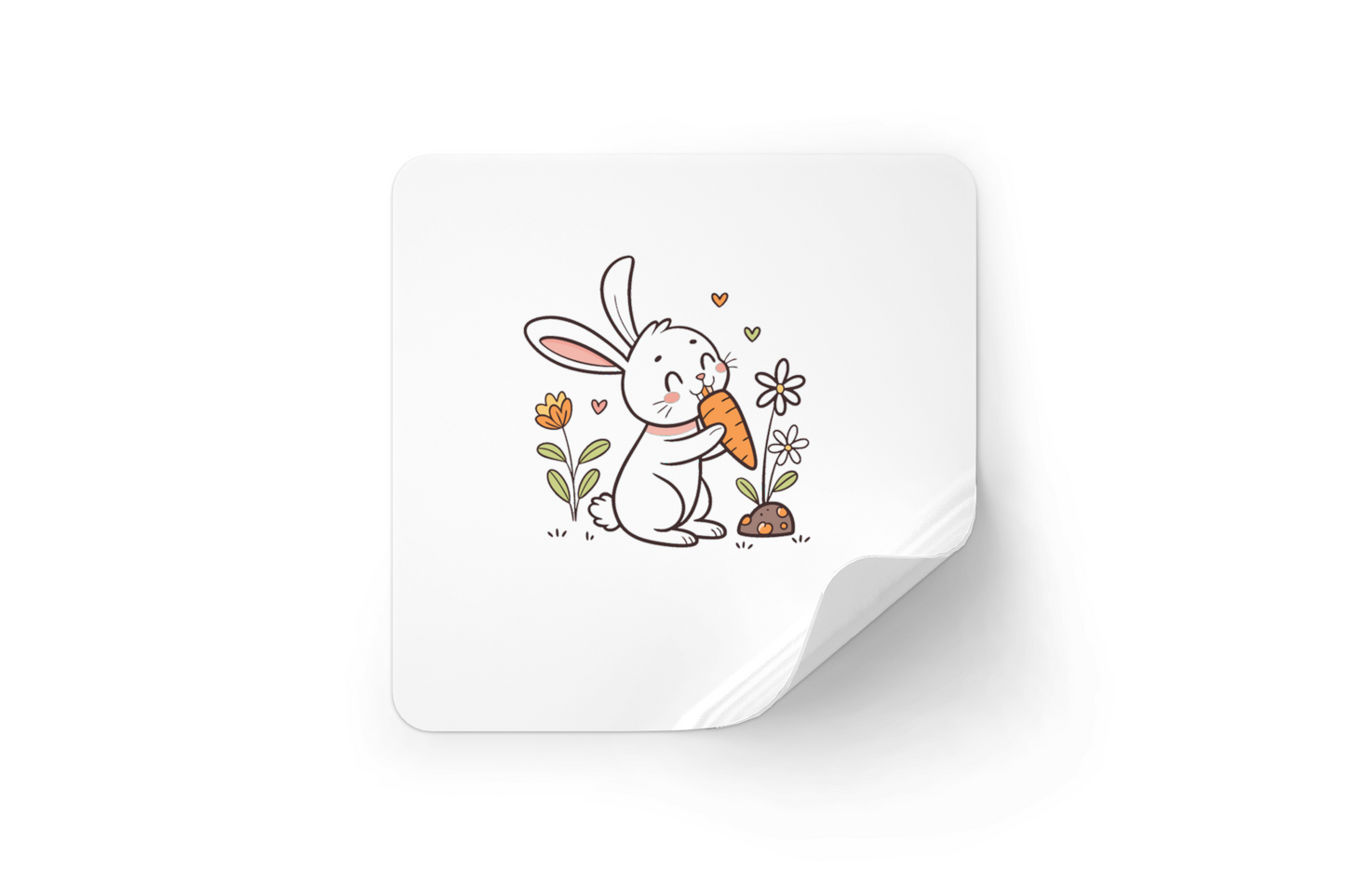 Sticker décoratif lapin kawaii joyeux mangeant carotte motif printanier floral