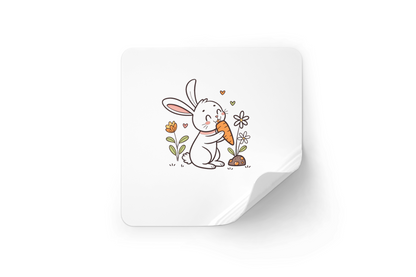 Sticker décoratif lapin kawaii joyeux mangeant carotte motif printanier floral