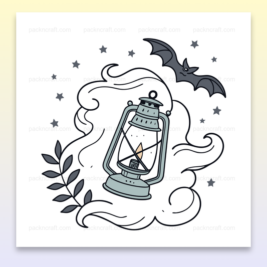 Illustration SVG de lanterne magique avec chauve-souris pour déco et projets créatifs.